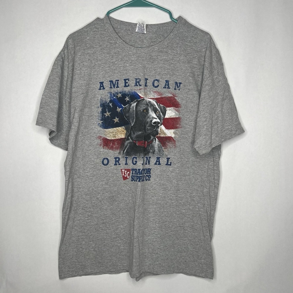 Tractor Supply Co Mens Size L Short Sleeve T-Shirt‎ Gray Black Labrador Lab Dog